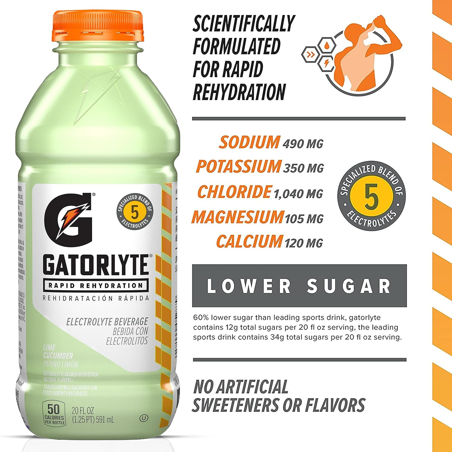 Gatorlyte Rapid Rehydration Electrolyte Beverage, Lime Cucumber, 20Oz Bottles (1