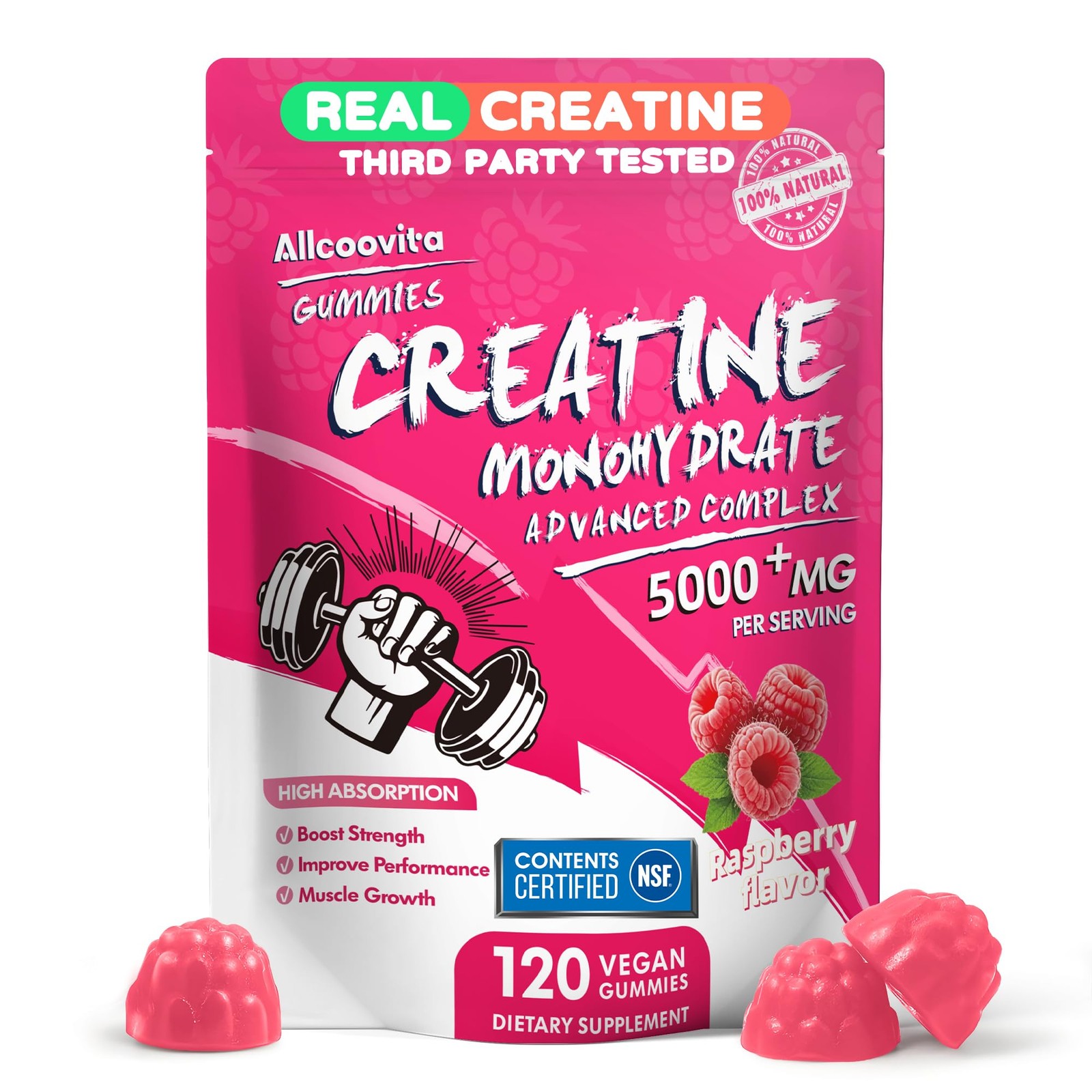 NSF Certified Creatine Gummy – Creatine Monohydrate Gummies 5000mg for Men & …
