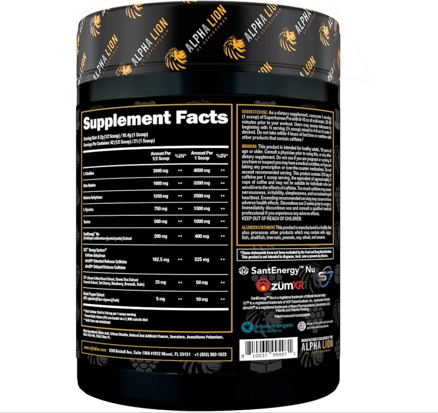 Alpha-Lion SUPERHUMAN PRE-WORK 12 oz (21 Serv) Berry Melon Breeze BEST BY 10/26