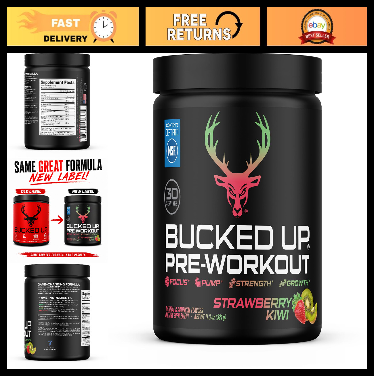 Best Tasting Pre Workout Powder – 6g Citrulline, 2g Beta Alanine, Strawberry Kiw