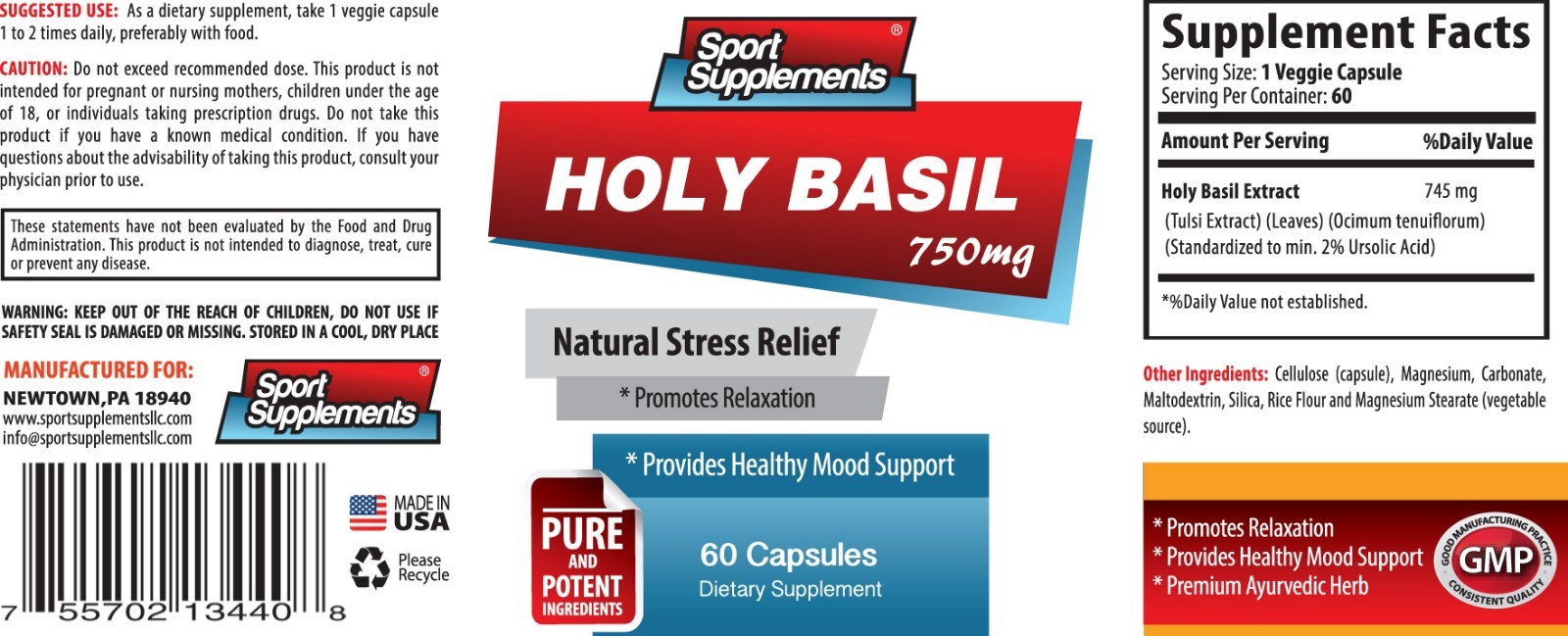 Brain Supplement – Holy Basil Extract 750mg – Improves Memory, Mood, Focus 1B