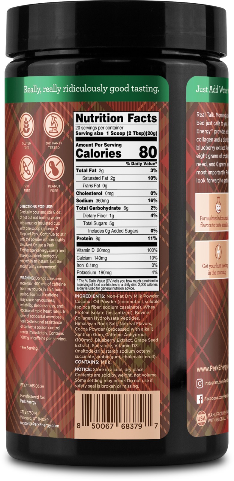 Perk Energy Original Drink Mix (English Toffee) Holiday Edition – 100mg Caffeine
