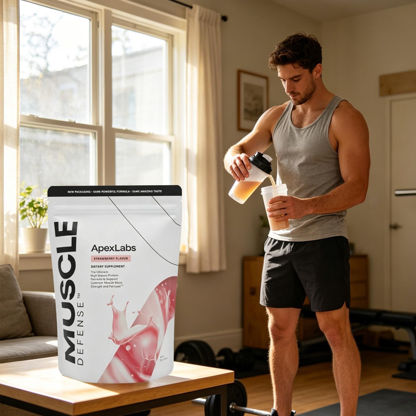 Muscle Defense Strawberry ApexLabs Muscle Mass Support Workout Supplement