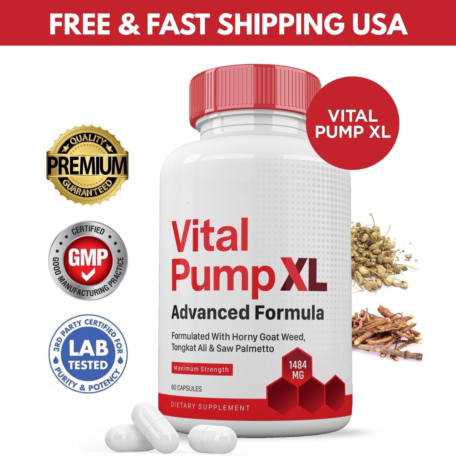 Vital Pump XL for Men Advanced Formula 1484MG Pills Vitamin Supplement US