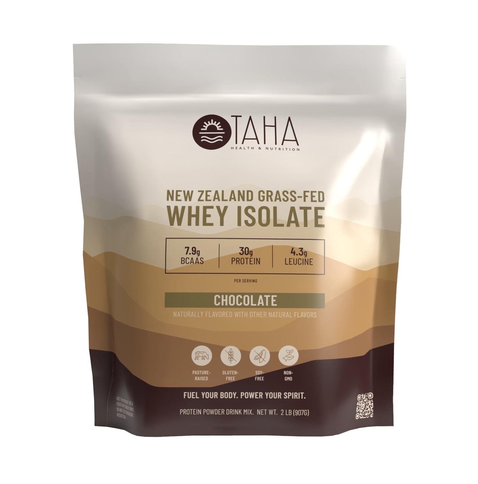 TAHA Chocolate Whey Protein Isolate Powder, 30g Protein, GrassFed, 2lb