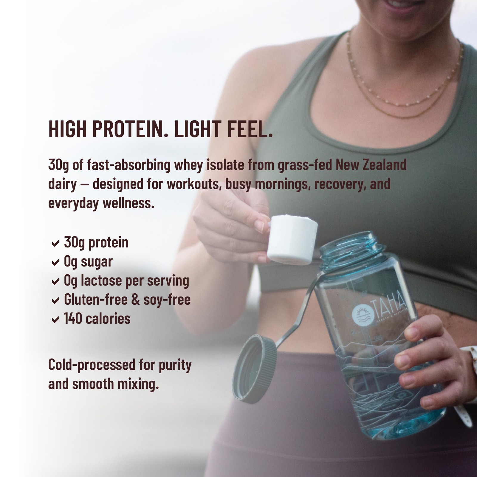 TAHA Chocolate Whey Protein Isolate Powder, 30g Protein, GrassFed, 2lb