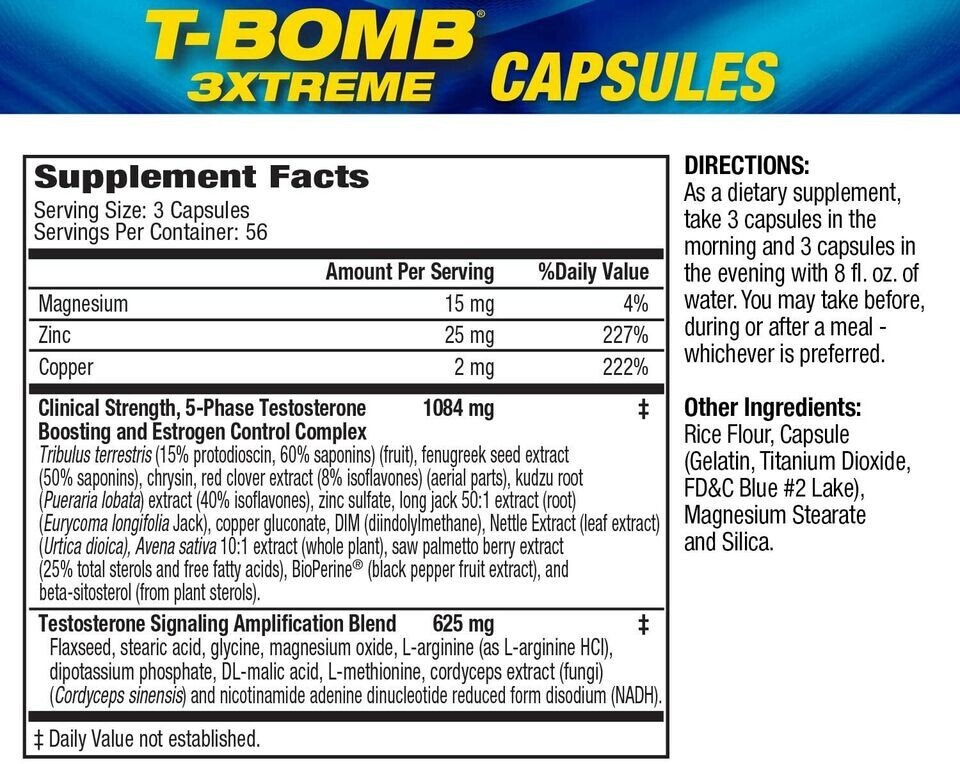 MHP T-Bomb 3Xtreme 5-Phase Men’s Extreme Testosterone Booster 168 Capsules 12/27