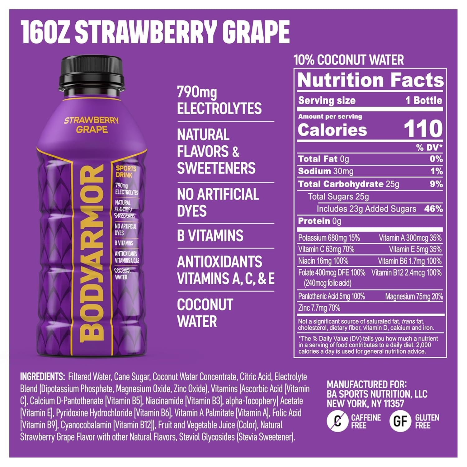 BODYARMOR Sports Drink Beverage, Strawberry 16 Ounce (Pack of 12)