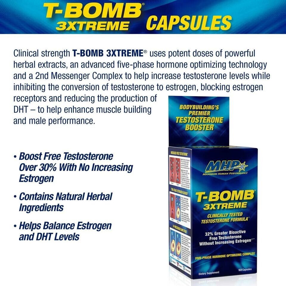 MHP T-Bomb 3Xtreme 5-Phase Men’s Extreme Testosterone Booster 168 Capsules 12/27