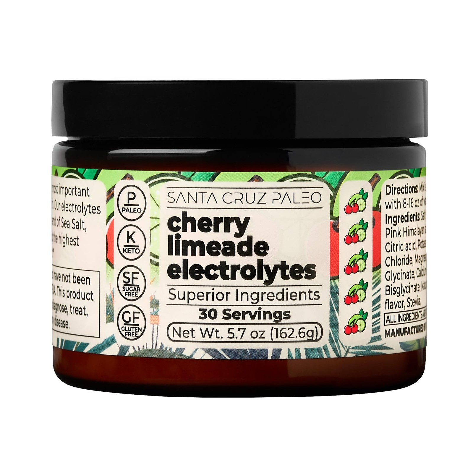 Santa Cruz Paleo Electrolyte Powder Cherry Limeade Sugar Hydration Drink Mix
