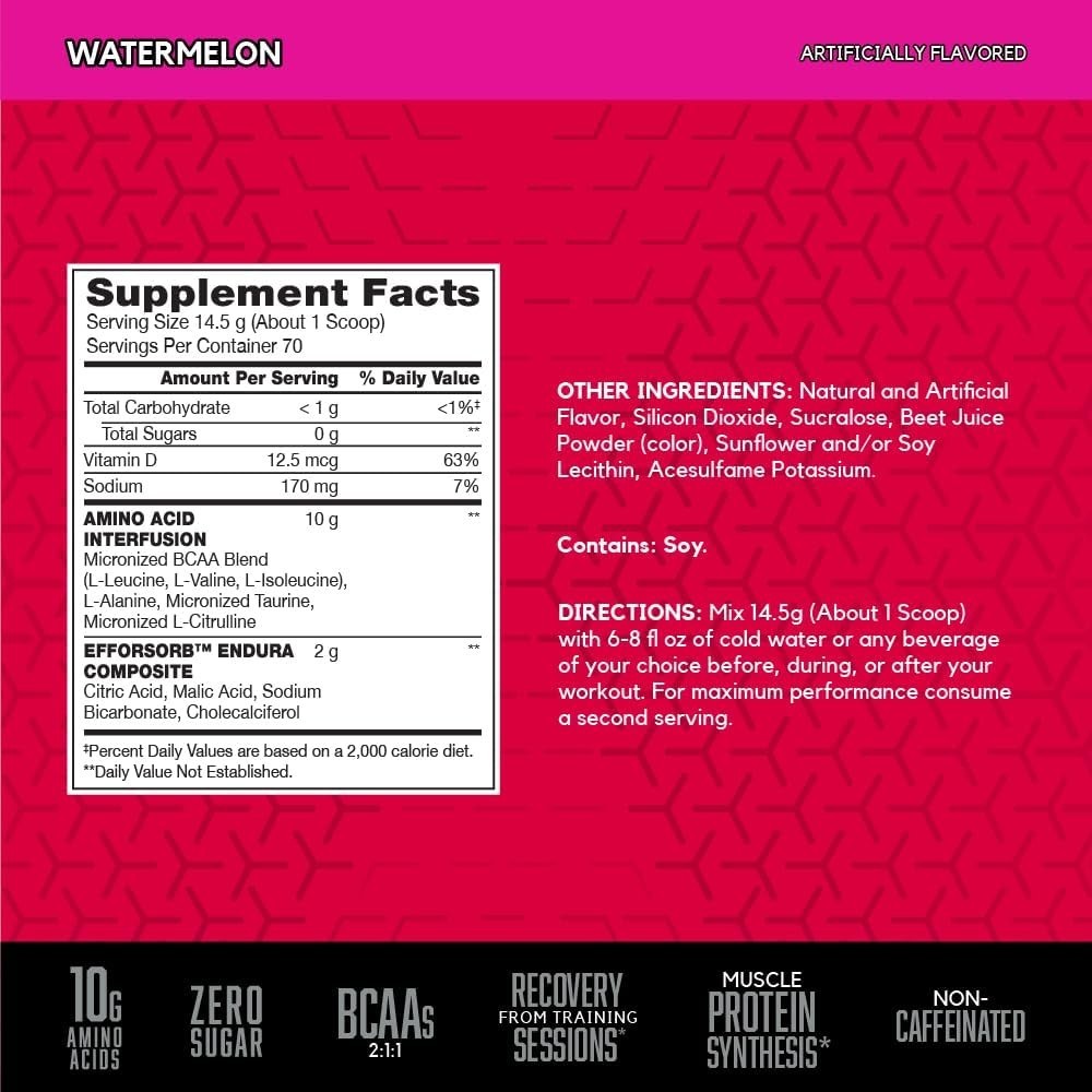 Watermelon BCAA Recovery Powder, 70 Servings – Enhance Endurance & Recovery