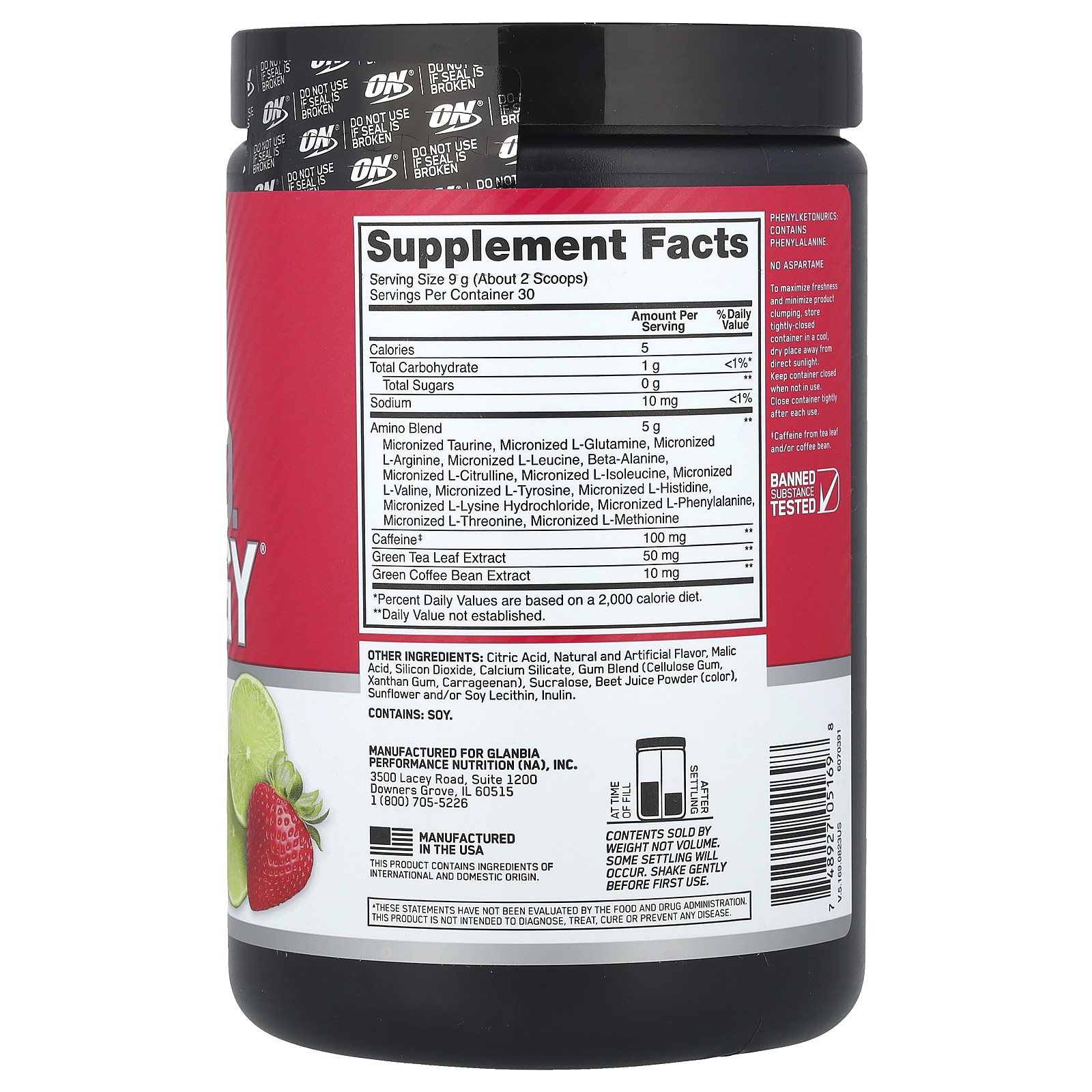 Essential Amin.O. Energy, Strawberry Lime, 9.5 oz (270 g)