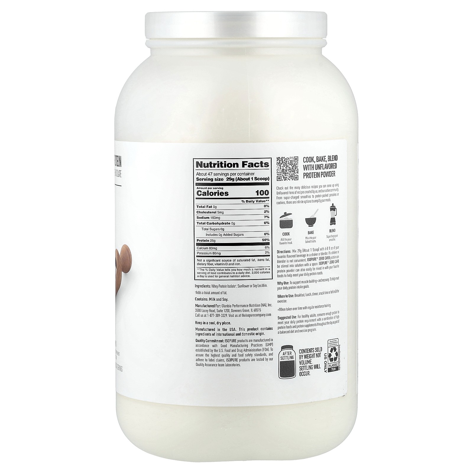 Zero Carb, Protein Powder, Unflavored, 3 lb (1.36 kg)