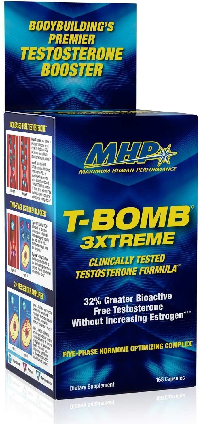 MHP T-Bomb 3Xtreme 5-Phase Men’s Extreme Testosterone Booster 168 Capsules 12/27