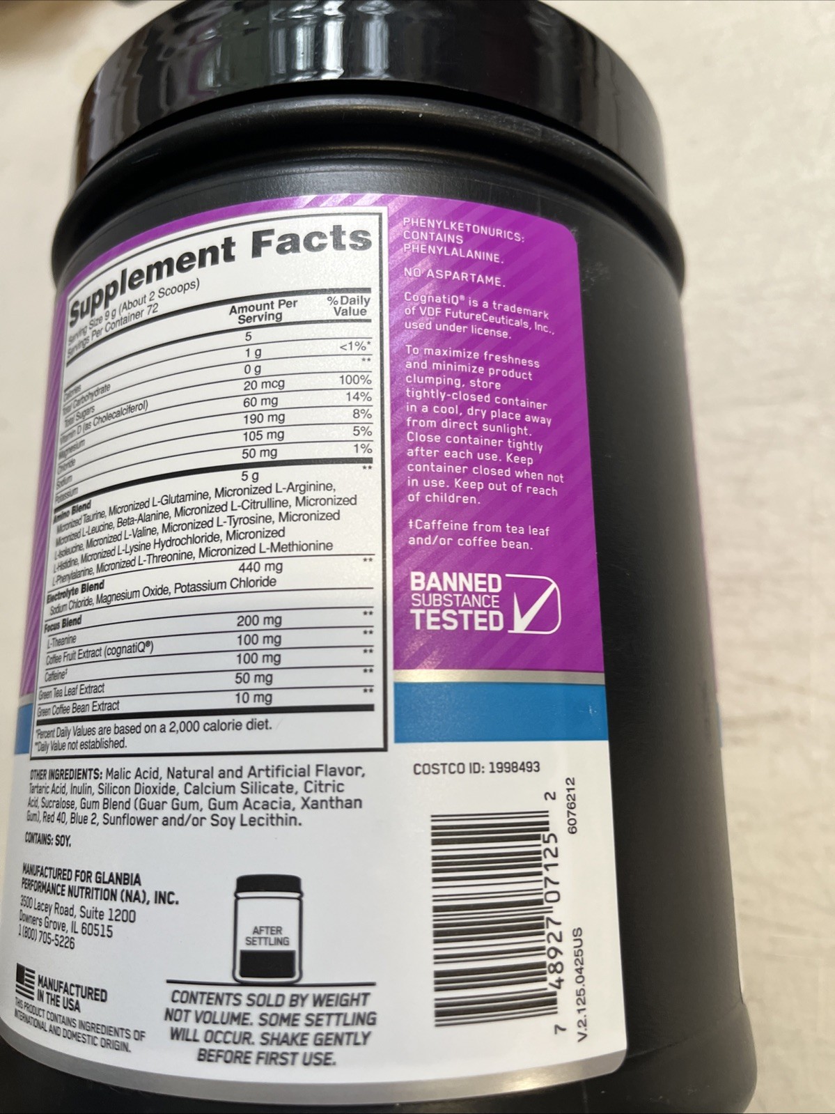 Optimum Nutrition Amino Energy Electrolytes BCAA Grape 72 Serving; BB 11/10/2027